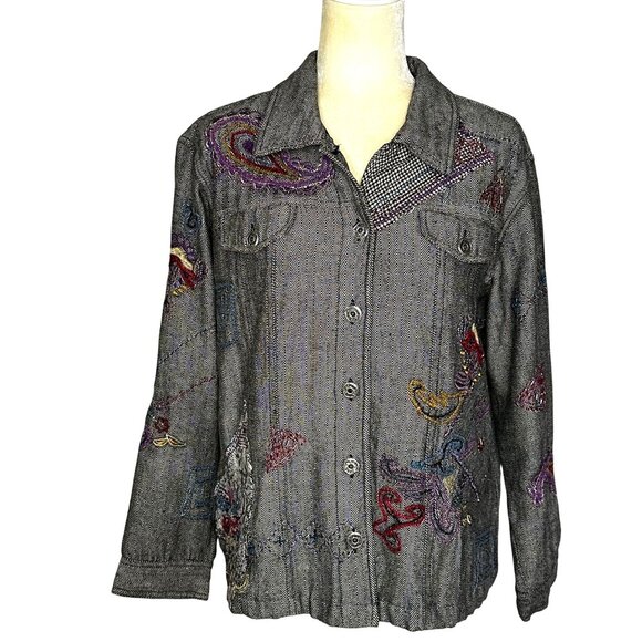 Vintage Units Embroidered Jacket Beaded Patchwork Boho Artsy Shirt Coat L - Picture 1 of 8